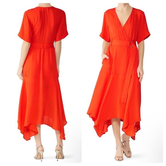 A.L.C. Claire Red Silk Wrap Handkerchief Midi Dress Size 2 NWT $575 - Picture 3 of 15